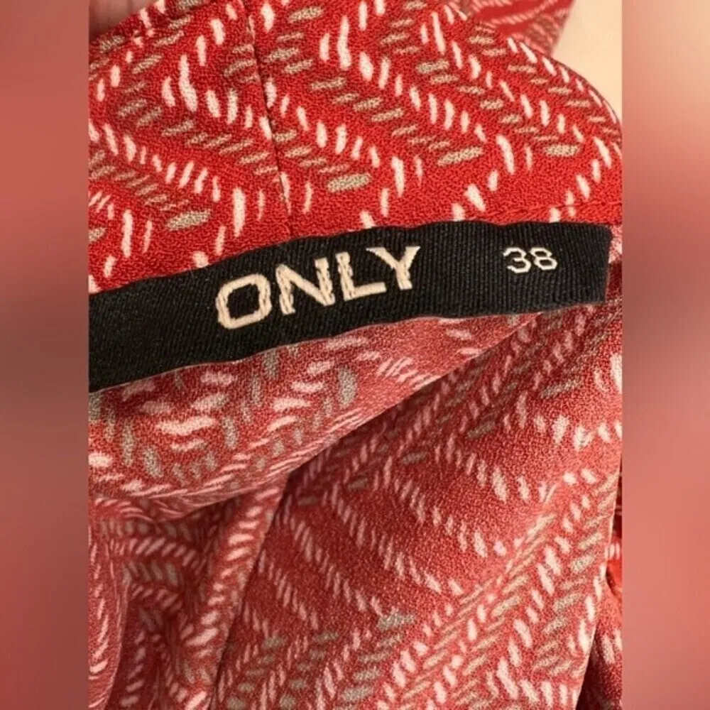 Women’s Only dress midi red sundress chic romantic long sleeve casual size  38 - Image 5