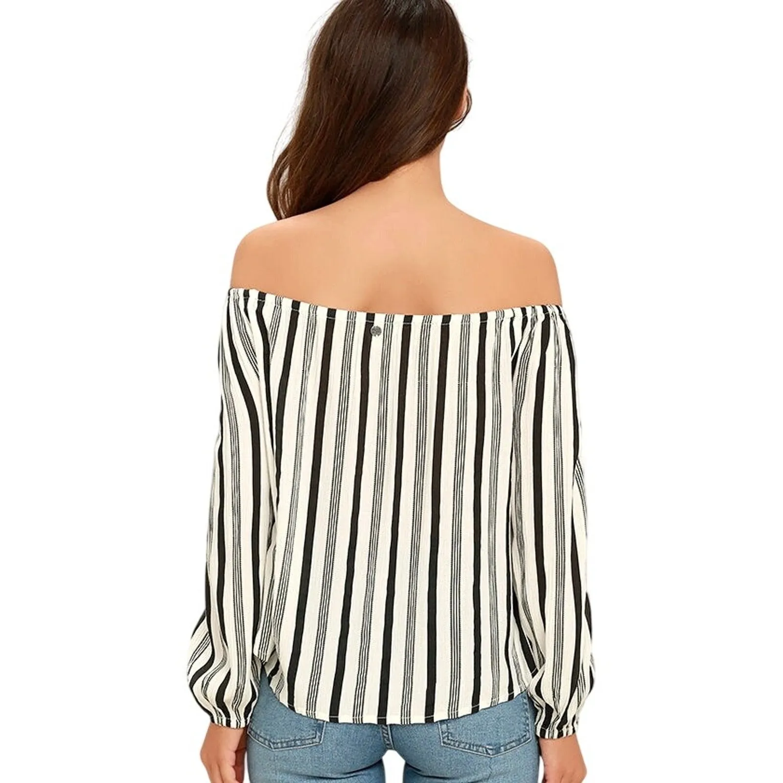 Billabong Striped Mi Amore Off-The-Shoulder Top Size Med Festival‎ Casual Vacay - Image 5
