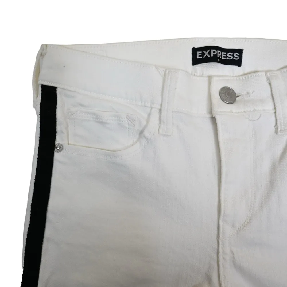 EXPRESS Womens 0 Mid Rise Cropped Legging Side Stripe White Jeans - Image 6