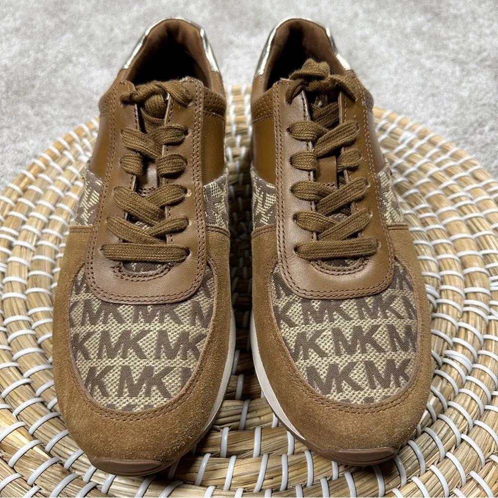Michael Michael Kors Monique Monogram Trainer Shoes Sneakers Lace-Up in Tan 7 - Image 3