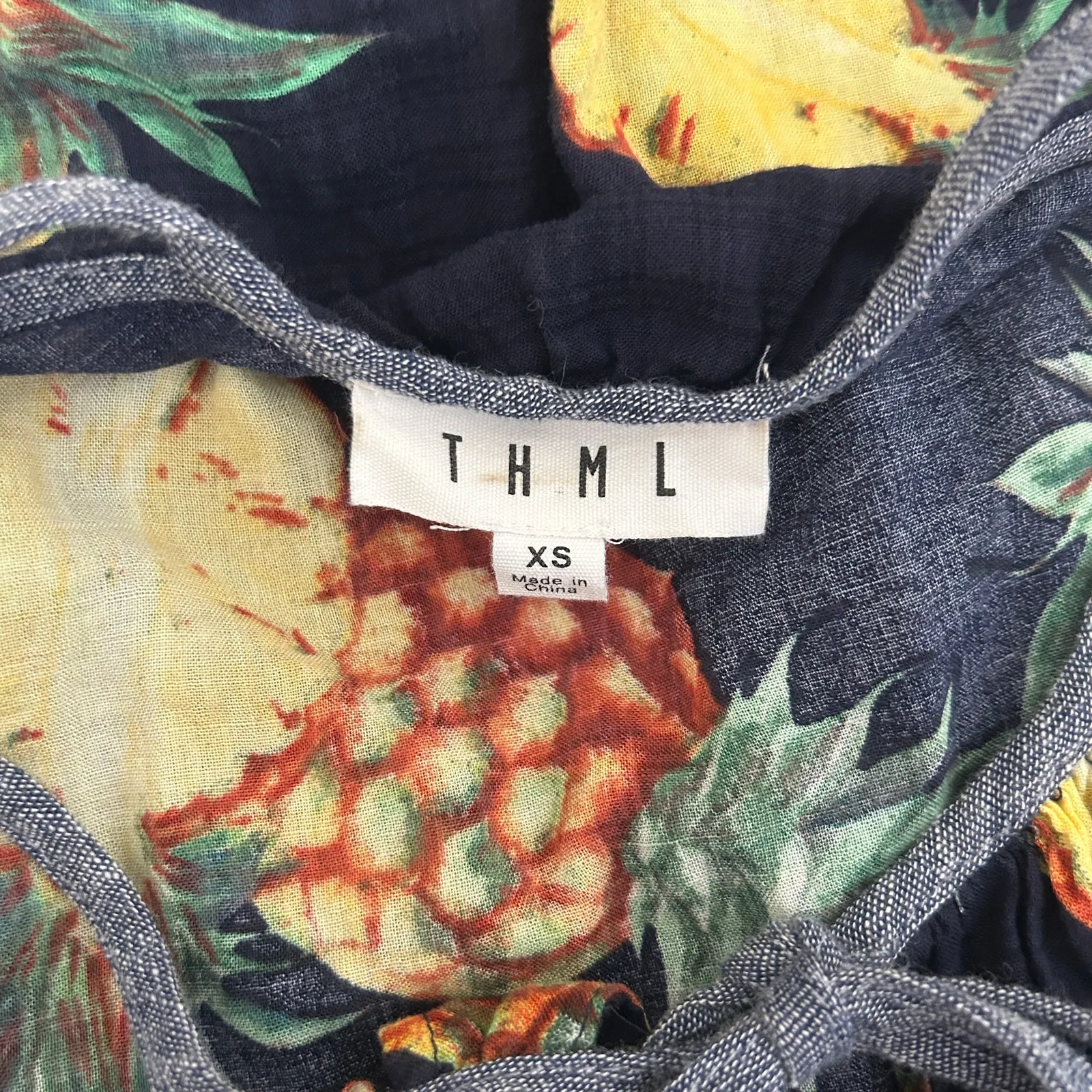 THML Women Top XS Blue Pineapple Print Cruise Resort Casual Vacay Tropical‎ Boho - Image 2