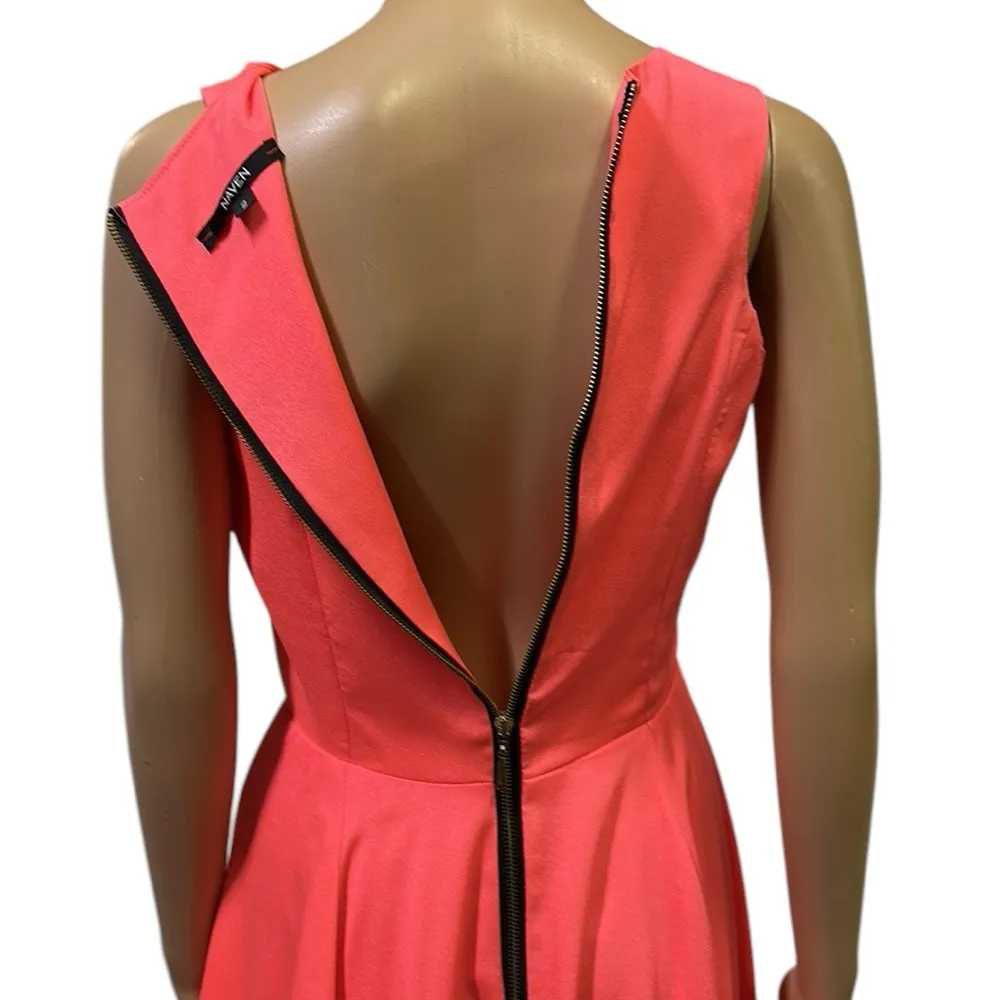 Naven Fit & Flare Sleeveless Exposed Zipper Back Neon Coral Dress Womens 2 - Image 7