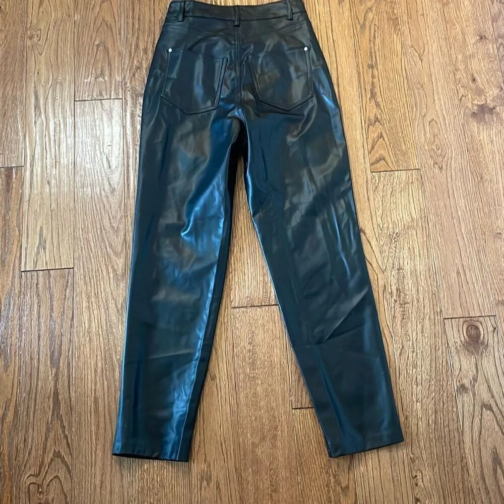 Zara black faux leather high rise straight leg pant 00 - Image 8