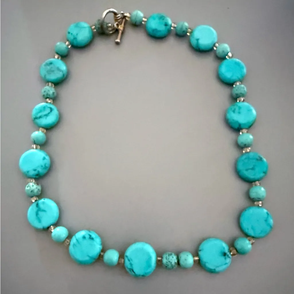 Southwestern Turquoise Howlite Gemstone Statement Necklace 18 Inches Blue - Image 2