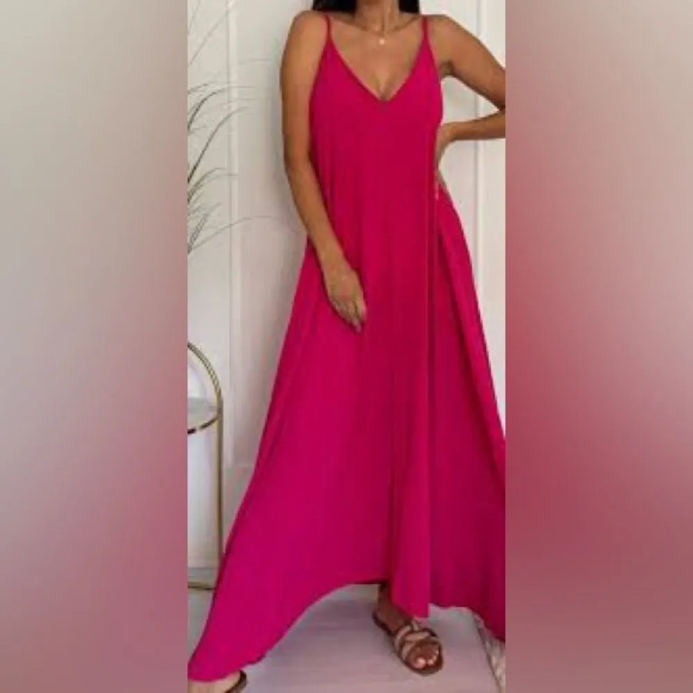 Nicole Miller Pink Halter Racerback Slip Maxi Dress w/ Pockets Size Medium - Image 3