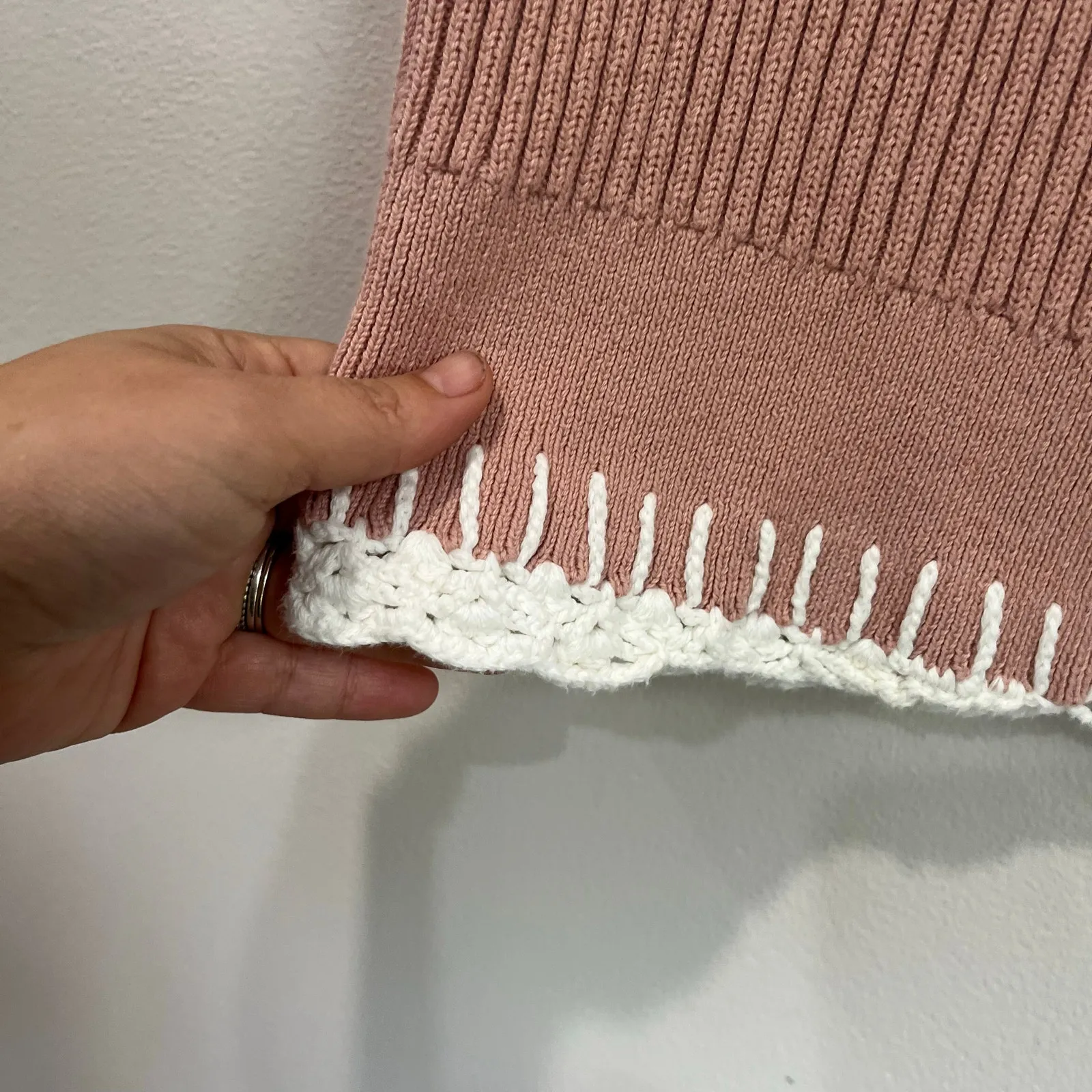 Alp N Rock Taylor Knit Tank Top Size M Pink Ribbed Crochet Detail Preppy Chic Size M - Image 4