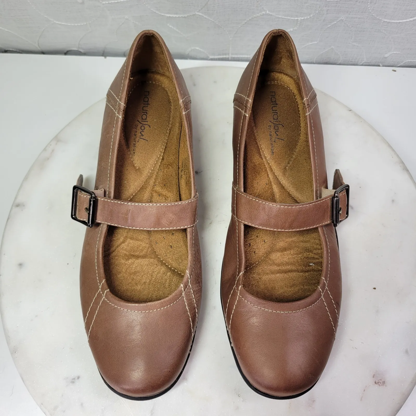 Natural Soul Naturalizer Leather Mary Jane Flats Womens 8 Brown Buckle Strap - Image 7