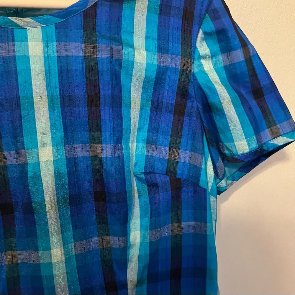Vintage Robbie Bee Silk Blue Plaid Dress - Image 4
