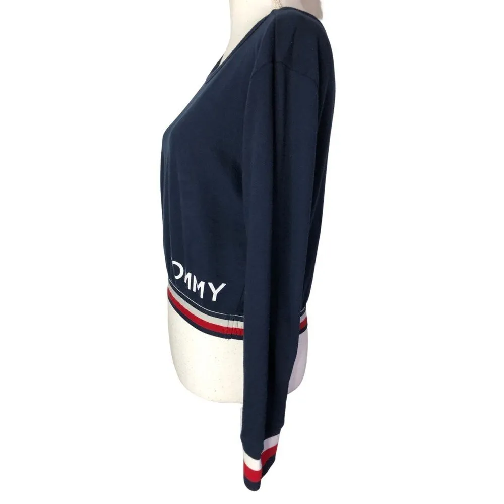 Tommy Hilfiger Women’s Navy Blue Logo Cropped Pullover Sweater - Image 2