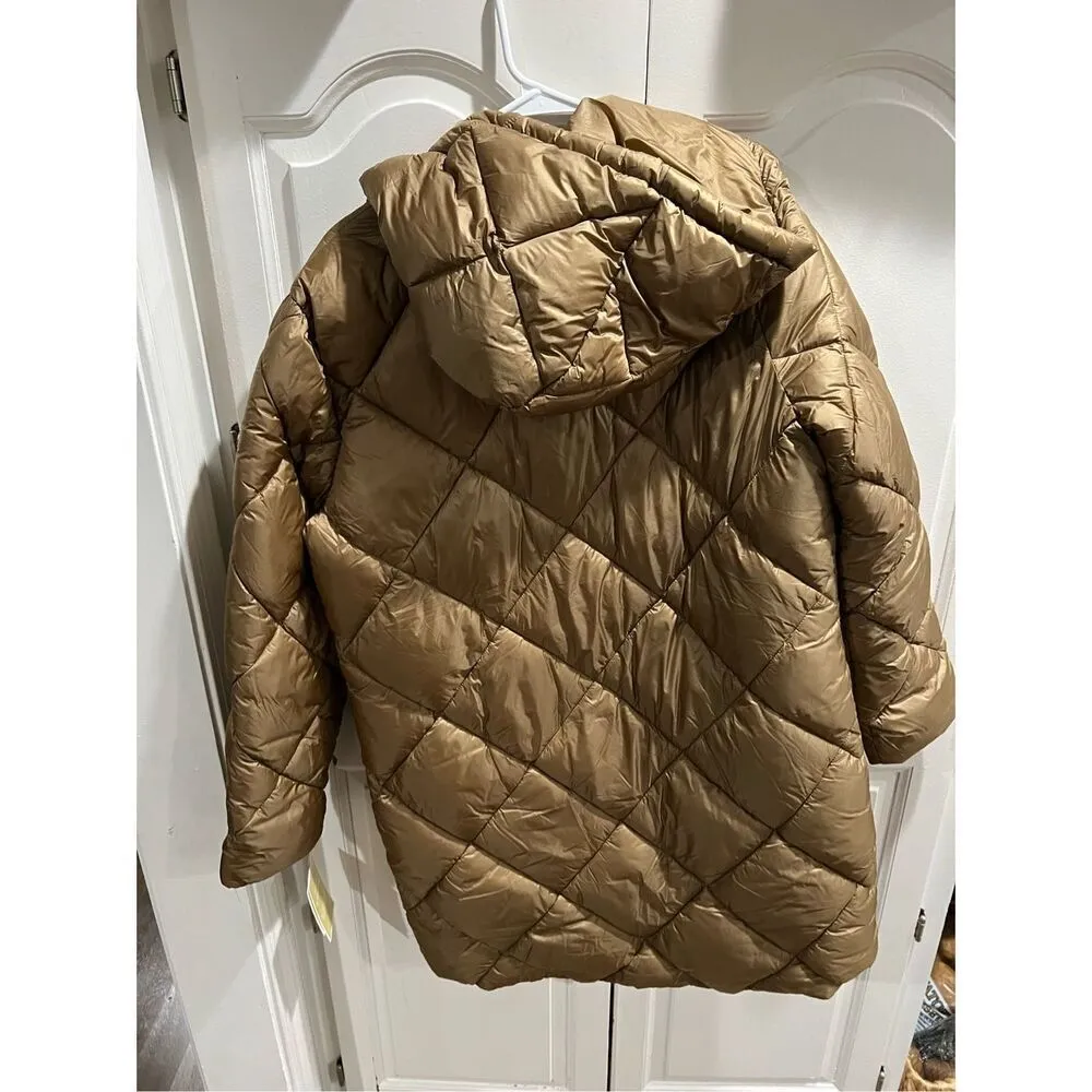 MICHAEL KORS Women's SZ M Hooded Quilted Puffer Jacket Coat Gold Lightweight NEW - Image 11