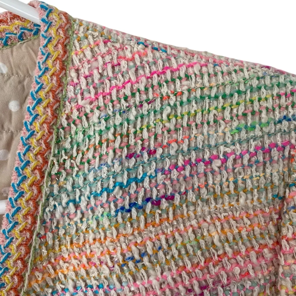Emanuel Ungaro Confetti Colored Tweed Blazer Jacket Cream Metallic Pink size 12 - Image 3