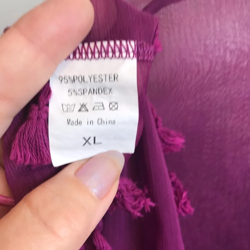Pom Pom Tassel Hem Gauze Cover up Purple Size XL - Image 4