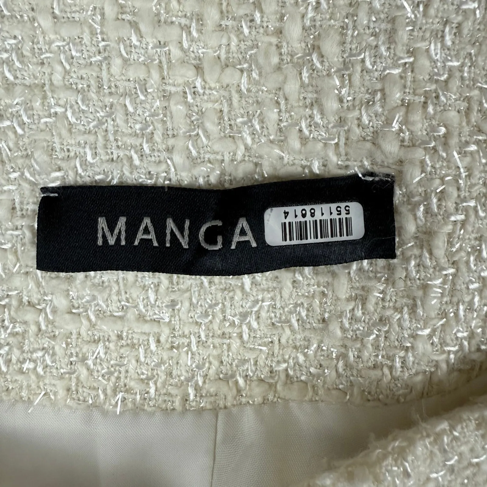 Mangano Tweed‎ Jacket Frayed Edges Open Front Blazer Off White XS Made in Italy - Image 8