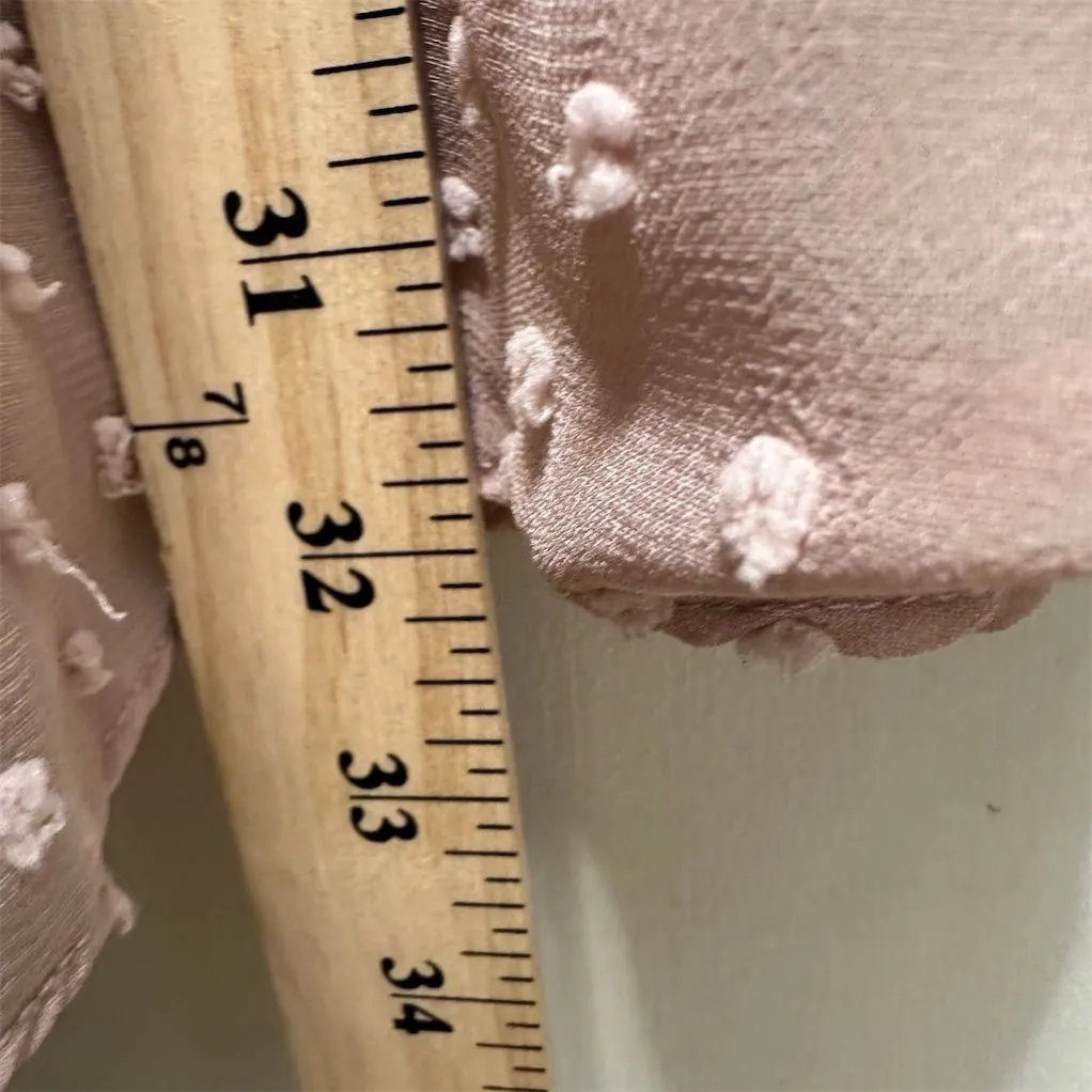 Womens Pink Polka Smocked Dress Sheer Sleeve Ruffle Hem‎ Coquette Cottagecore S - Image 7