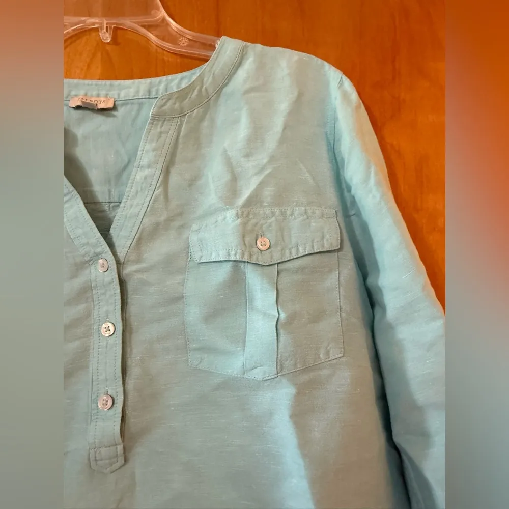 Talbots Tunic Top Shirt Linen Blend Coastal Blue Beach Travel Cruise Women’s XL - Image 2