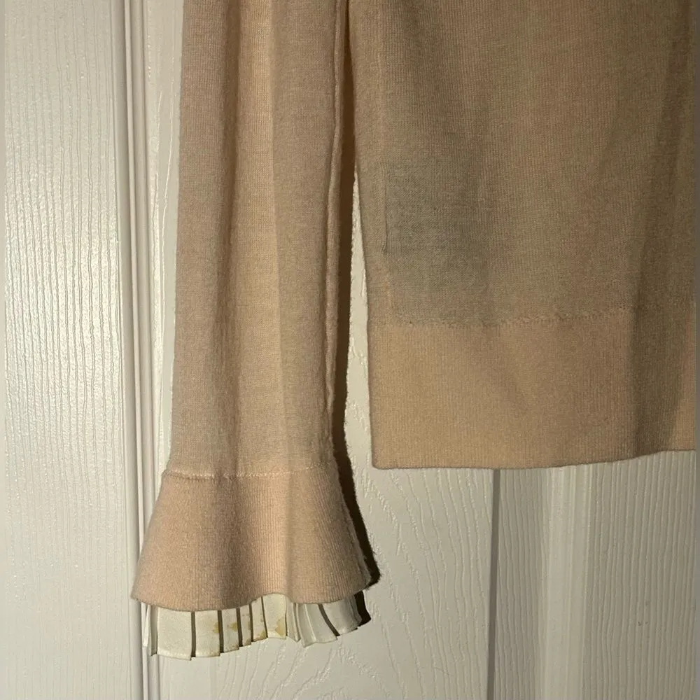 Club Monaco Ashta Blush Pale Peach 100% Wool Lightweight Ruffle Trim Sweater XS Pink - Image 4