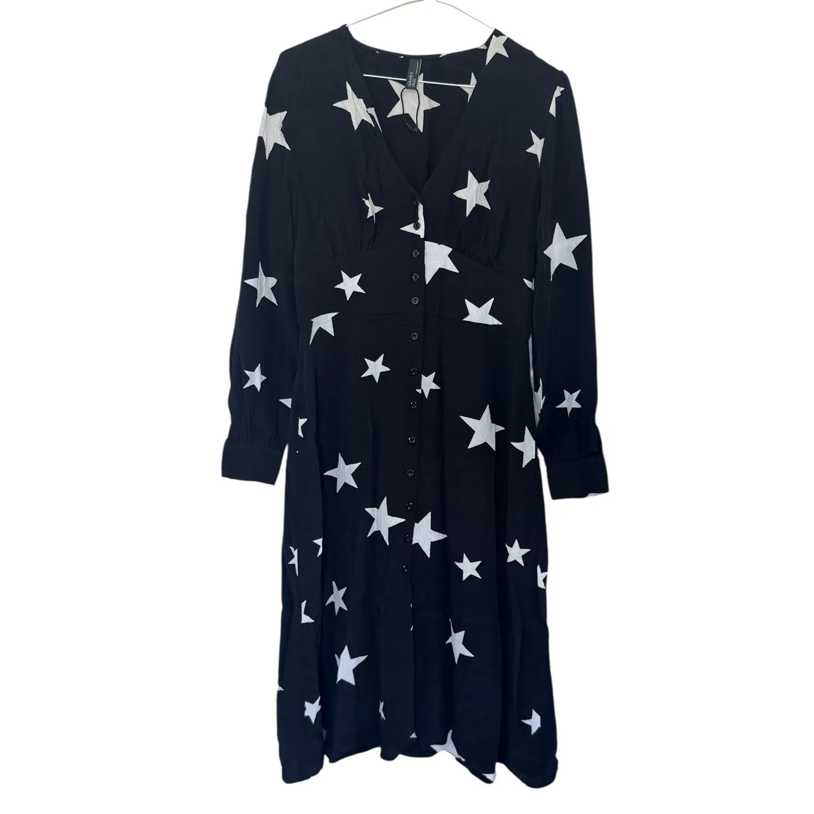 NOBODY’S CHILD Black & White Star Siri Midi Dress Boho Chic Whimsical Goth Sz 8 - Image 2