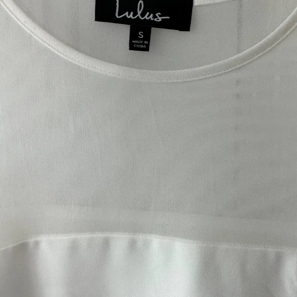 Lulu's White Short Sleeve Shift Dress Women's Sz Small Tassel Sleeves NEW - Image 6