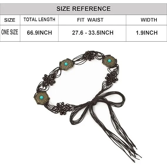 Boho Rope Tie Belt Women's One Size Tassel Beaded Braided Waist Belt Brown - Image 2