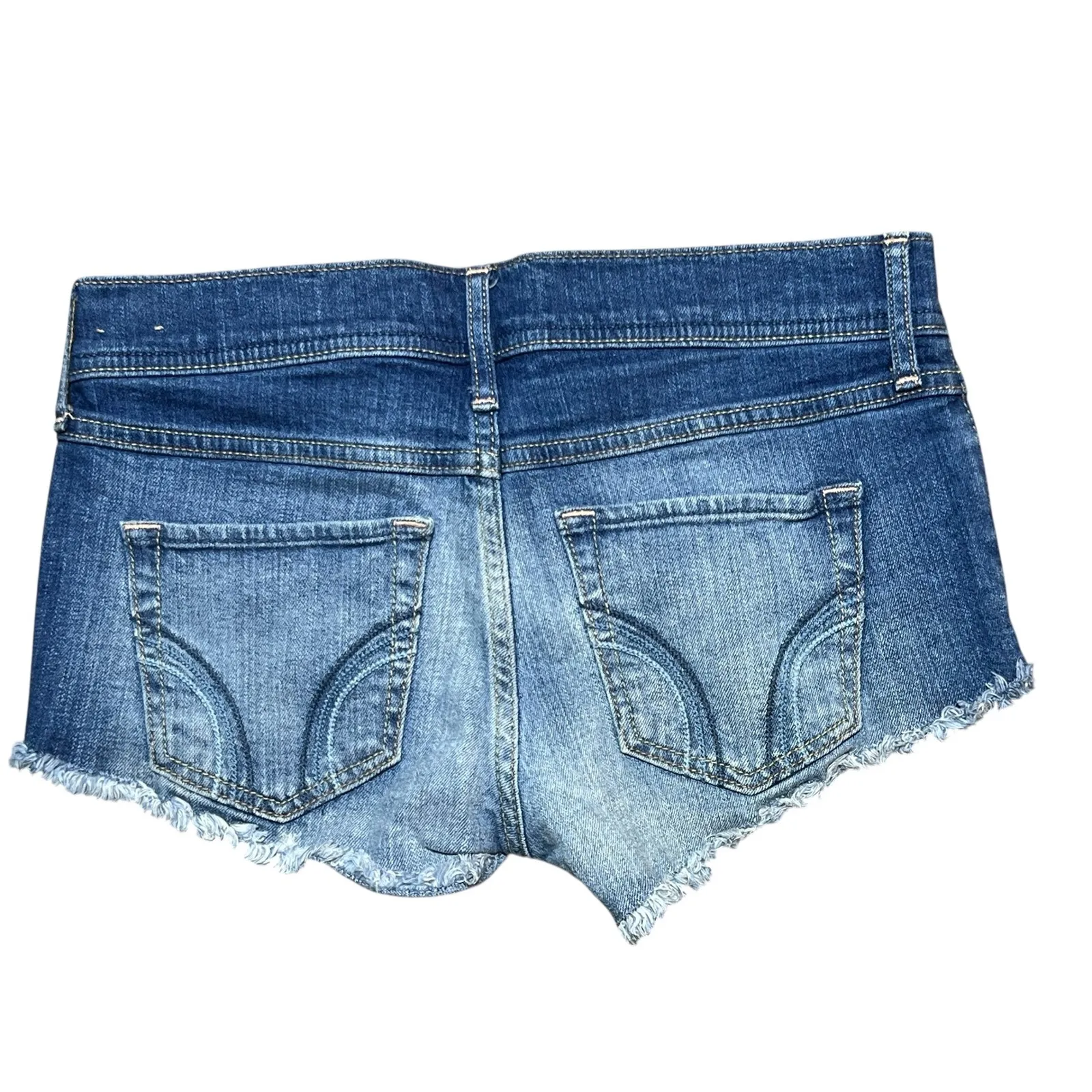 Hollister Distressed Denim Frayed Hem Shorts Women Size 3/26 Micro Mini Booty - Image 2