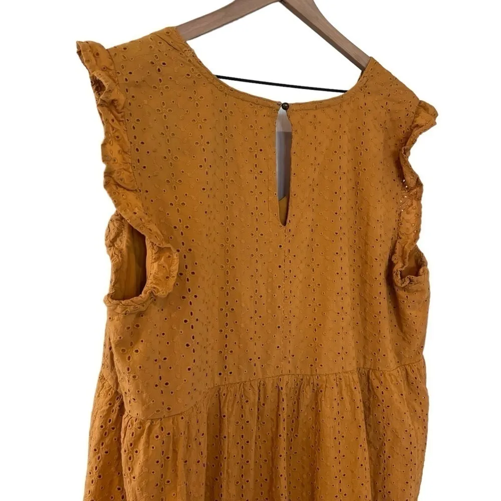 Women's Knox Rose mustard yellow ruffle sleeve eyelet A-Line dress size xxl - Image 7