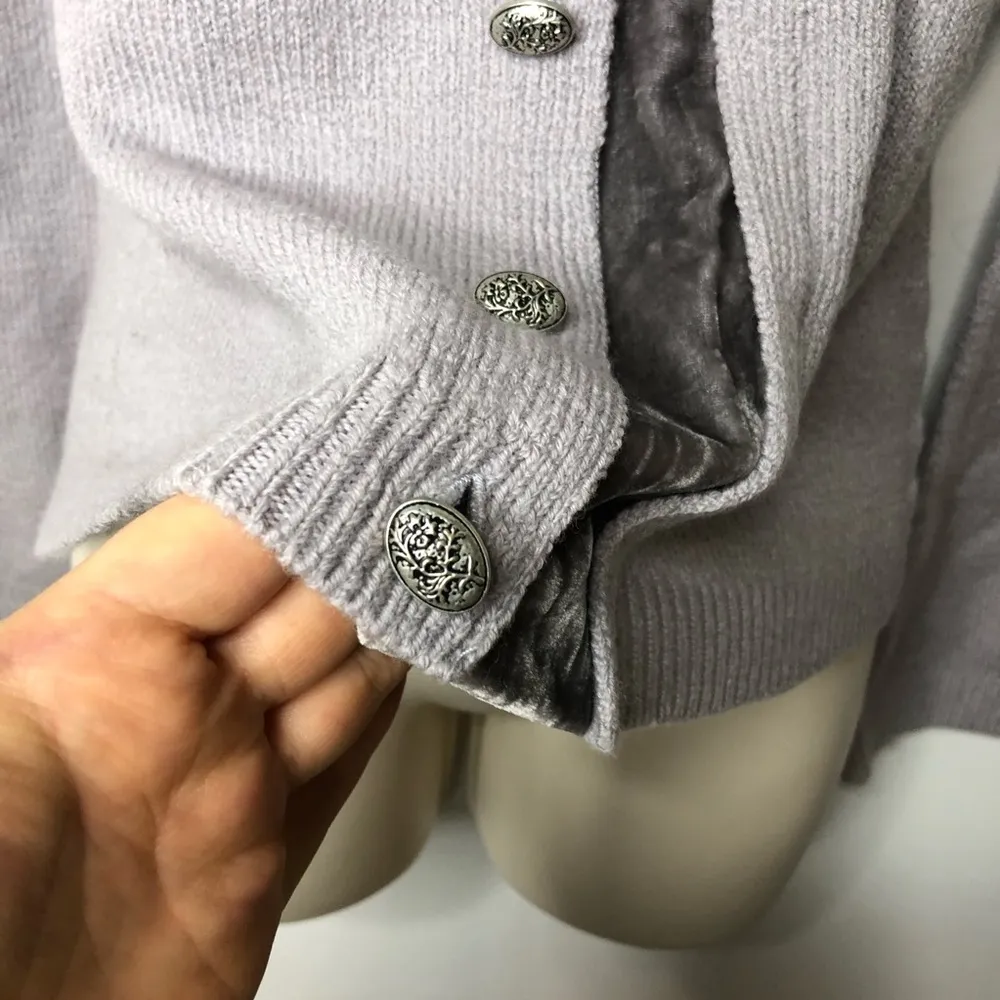 HWR taupe merino wool and cricked velvet button up sweater M C6 - Image 4