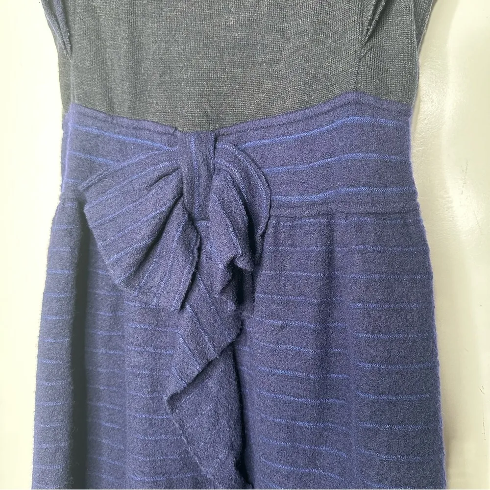 Anthropologie MOTH Curtain Call Blue/Grey Stripe Flutter Sleeve Wool Blend Dress - Image 5