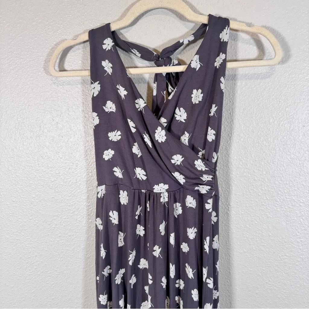 Boden Grey White Floral Print Halter Mini Dress Womens 4 Y2K Casual Tie Neck Gray - Image 10