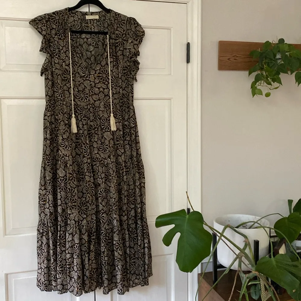 Ulla Johnson Arinella Maxi Dress Smoky Quartz Black Floral Print Tie Size Small‎ - Image 2