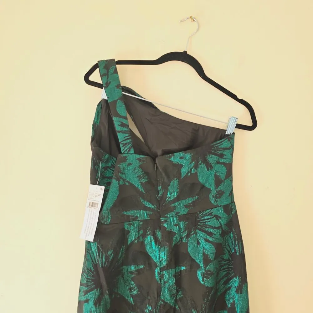 New Aidan Mattox Metallic Jacquard One-Shoulder Gown Emerald Green Women Size 10 - Image 10