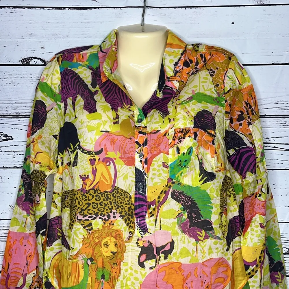 J. Crew Size 10 Jungle Safari Animal Print Popover Henley Shirt Top - Image 2