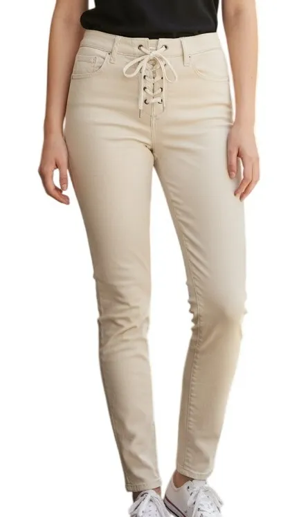 BLANKNYC Skinny Classique Lace Up Mid Rise Cream Skinny Jeans Size 28 Tan - Image 1