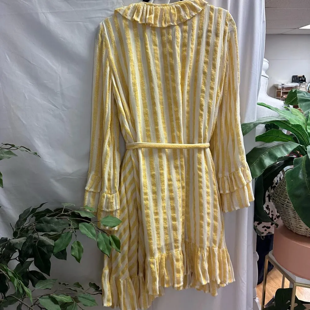 Sundress Jasper Stripe Long Sleeve Ruffle Mini Wrap Dress Yellow Size M/L Size L - Image 5