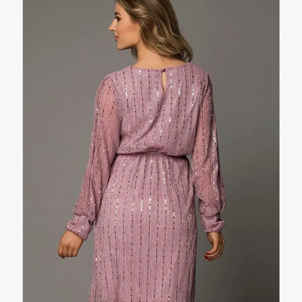 Women's Fashion Split‎ Long Sleeve Shine Sequin Crew Neck sz Med holiday party - Image 3