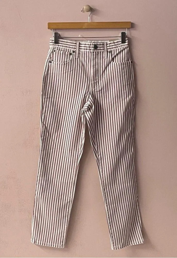 Madewell Red & Cream Striped “The High Rise Slim Crop BoyJean” Jeans Size 24 NWT - Image 8