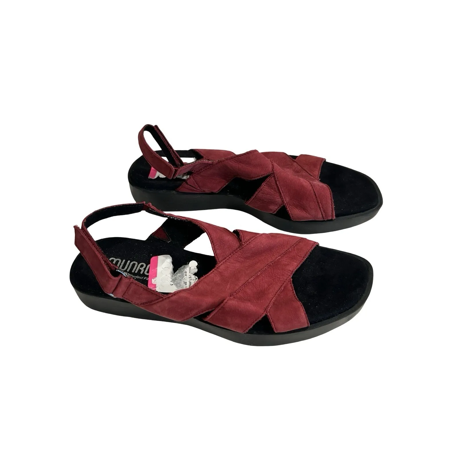 Munro Women's Size 6.5  Micah Red Leather Open Toe Slingback Hook & Loop Sandals - Image 3