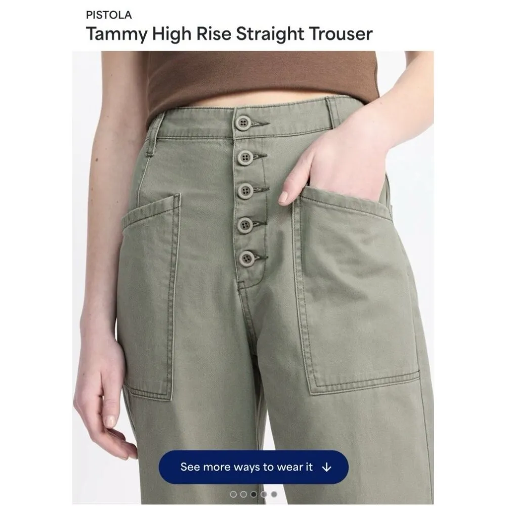 PISTOLA Tammy Button Fly Trouser Pants Straight Leg Sea-mist Green Size 33 - Image 3