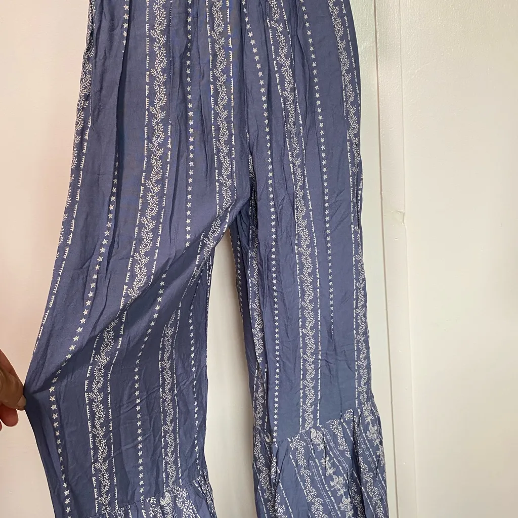 Blue Strapless Jumpsuit with Patterned Details - Image 6
