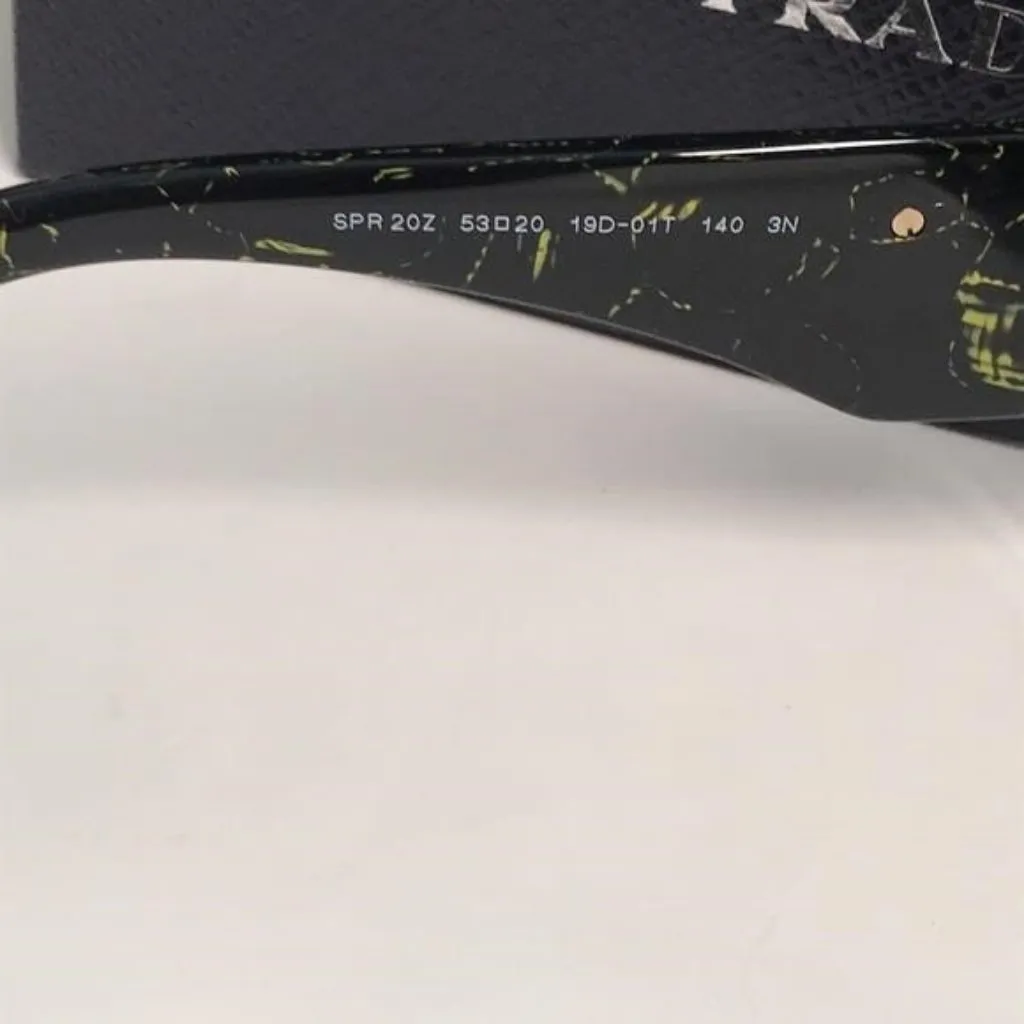 New Authentic Prada SPR 20Z Acetate Oval Symbole Sunglass– Black &Green Marbles - Image 3