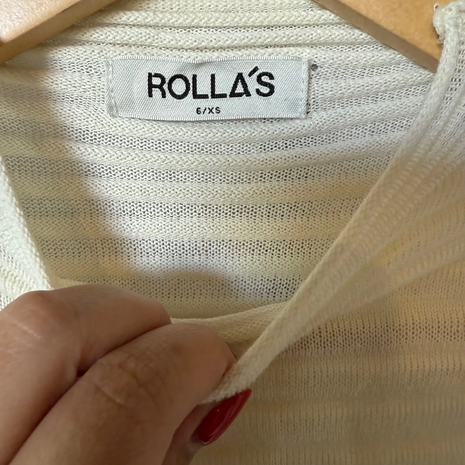 ROLLA'S Edgar Top 100% Cotton Long Sleeve‎ Puff Shoulder Mock Neck Cream (6) XS White - Image 5