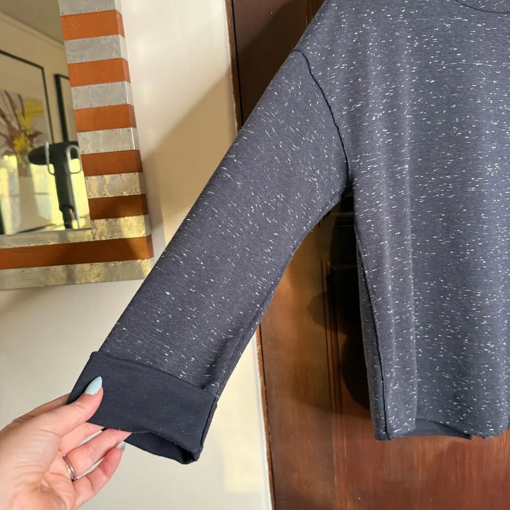 VINCE | Navy Blue Speckle Crew Neck French Terry Sweatshirt Zipper back | Small - Image 3