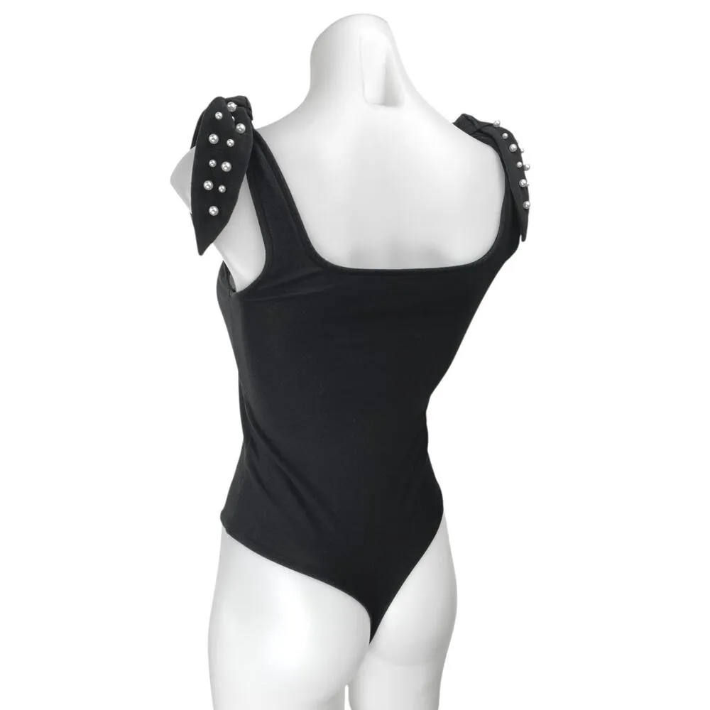 Express Black Sleeveless Beaded Tie Strap Cami Camisole Tank Bodysuit Top Sz XS - Image 2