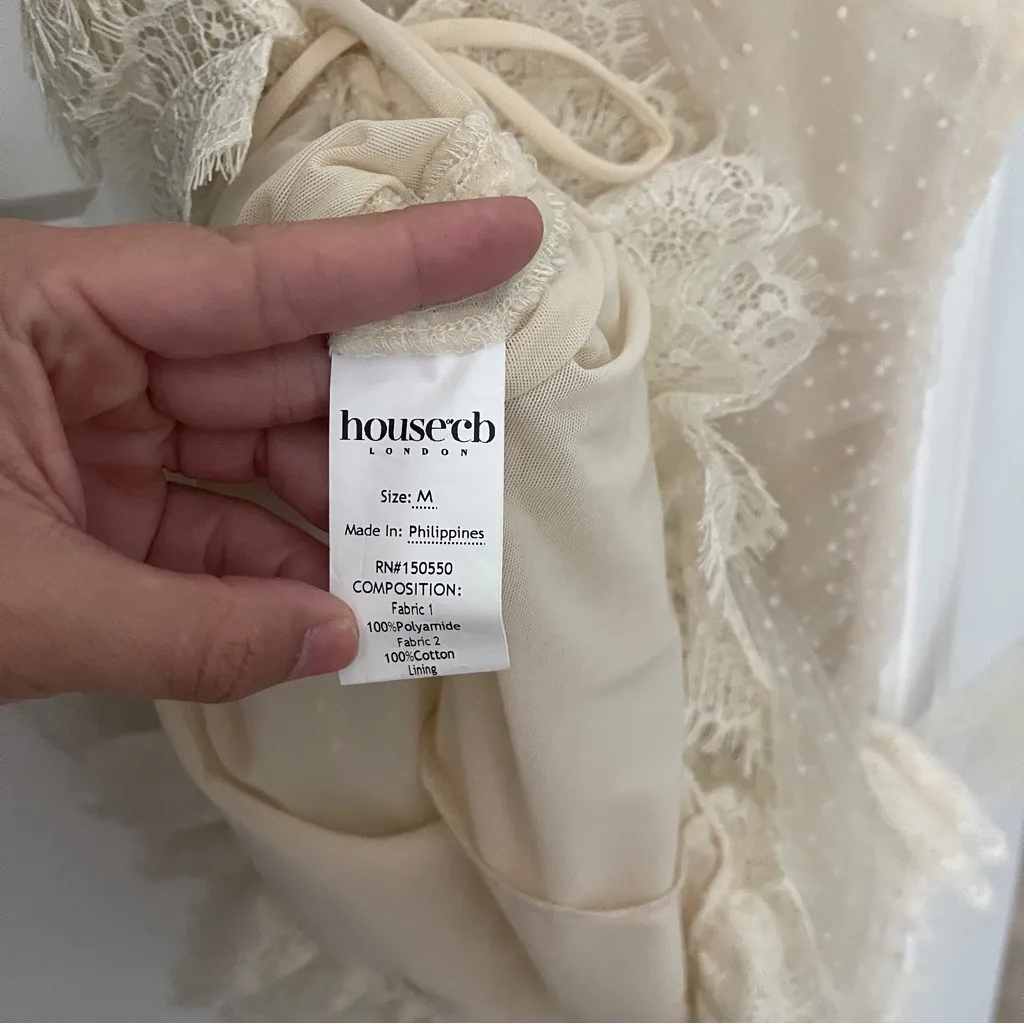 House of CB SORREL Ivory Lace Frill Mini Dress sheer Long Sleeve Polka Dot - Image 10