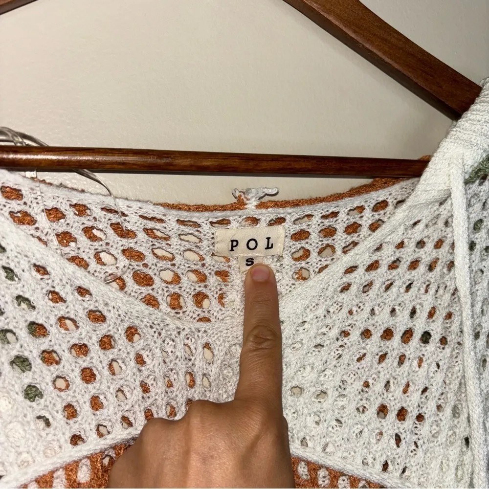 POL Open Knit Colorblock Long Sleeve Hooded Sweater - Image 4