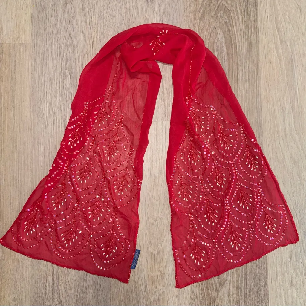 Fleur deParis Vintage Pink Beaded Whimsical Fairy Scarf - Image 1