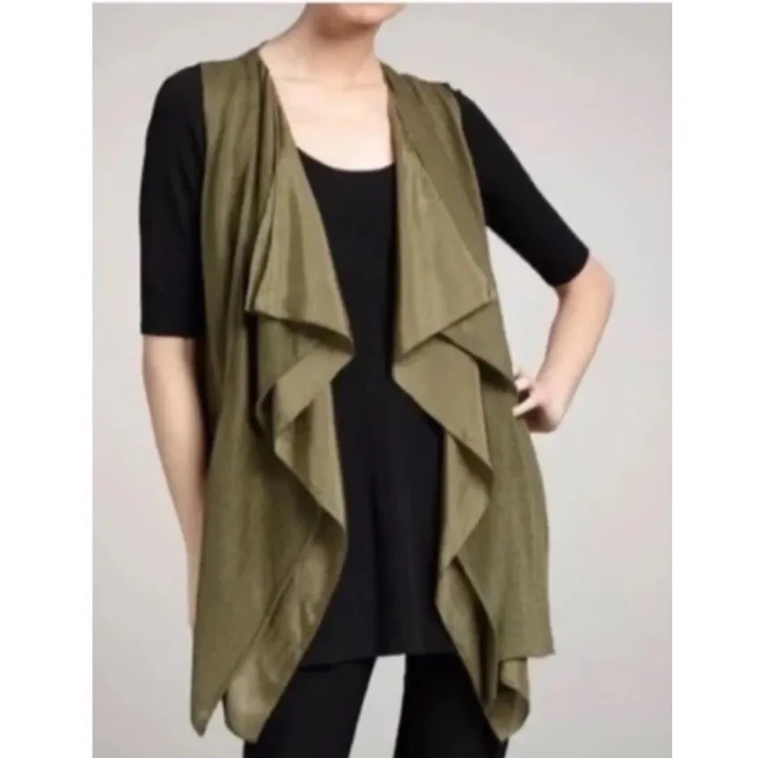 Eileen Fisher Cardigan Linen Silk Habutai‎ Small Petite Open Draped Cascading - Image 2
