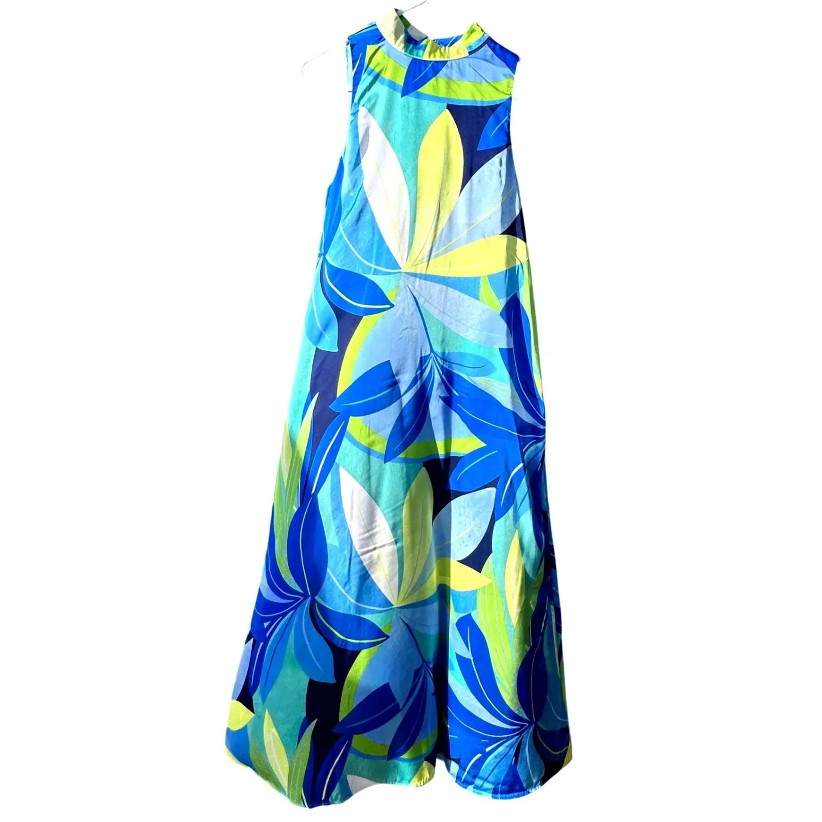 Nicole Miller New York Sleeveless Maxi Dress Tropical Floral Print Blue Yellow M Size M - Image 2