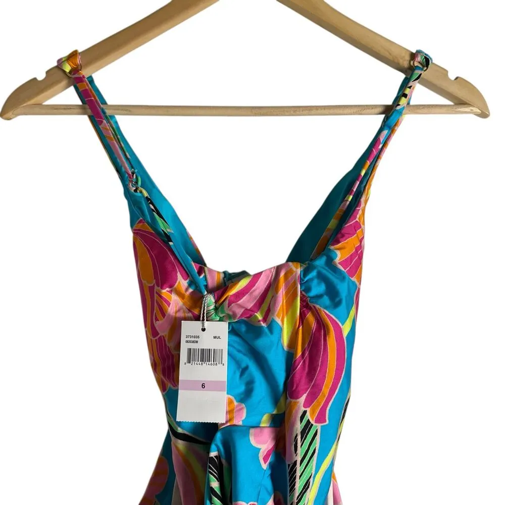 Trina Turk Poppy Blue Floral Print Plunge V-Neck One Piece Swimsuit Size 6 - Image 9