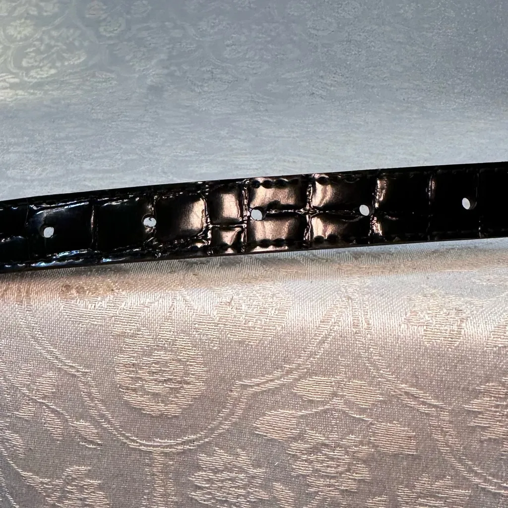 Black Faux Patent Leather Alligator Print Belt with Silver Buckle 36.5 in - Image 5