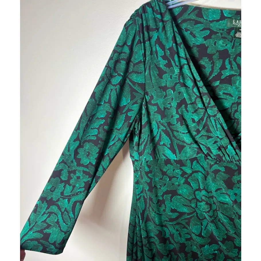 Lauren Ralph Lauren Green Floral Faux Wrap Dress Size 14 - Image 5